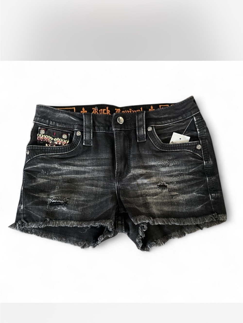 Rock Revival Black Distressed Frayed Hem Denim Shorts
